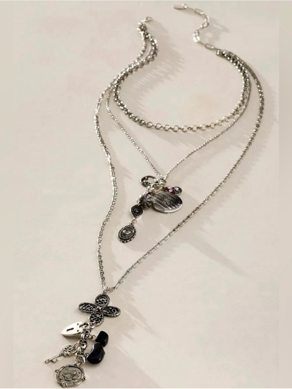 Free People Silver Multi-Layer Pendant Necklace with Charms